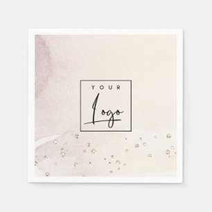 Elegant Abstract Roos Gold Paarse Waterverf Logo Servet