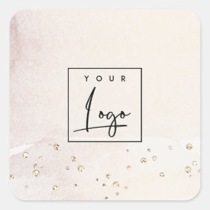 Elegant Abstract Roos Gold Paarse Waterverf Logo Vierkante Sticker