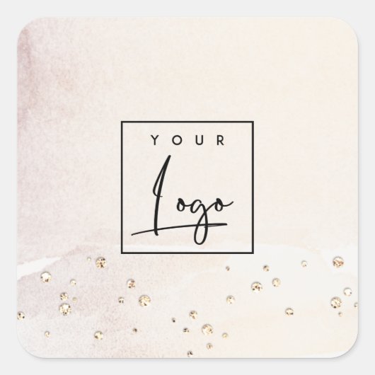 Elegant Abstract Roos Gold Paarse Waterverf Logo Vierkante Sticker (Voorkant)