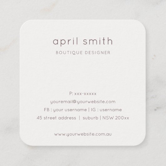 Elegant Abstract Roos Gold Paarse Waterverf Logo Vierkante Visitekaartje (Achterkant)