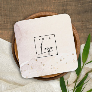 Elegant Abstract Roos Gold Paarse Waterverf Logo Vierkante Visitekaartje