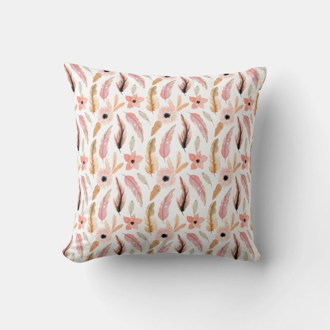 Elegant Abstract Roze Floral Waterverf Patroon Kussen (Voorkant)
