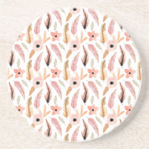 Elegant Abstract Roze Floral Waterverf Patroon Zandsteen Onderzetter
