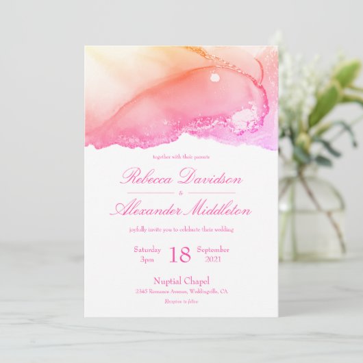 Elegant Abstract roze goudhuwelijk Kaart (Staand voorkant)