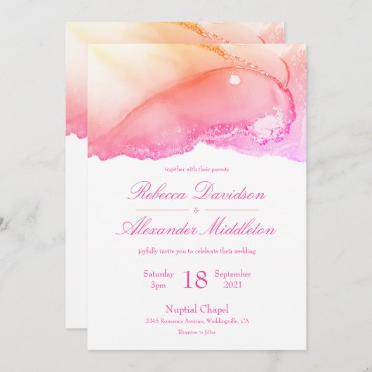 Elegant Abstract roze goudhuwelijk Kaart (Voorkant / Achterkant)