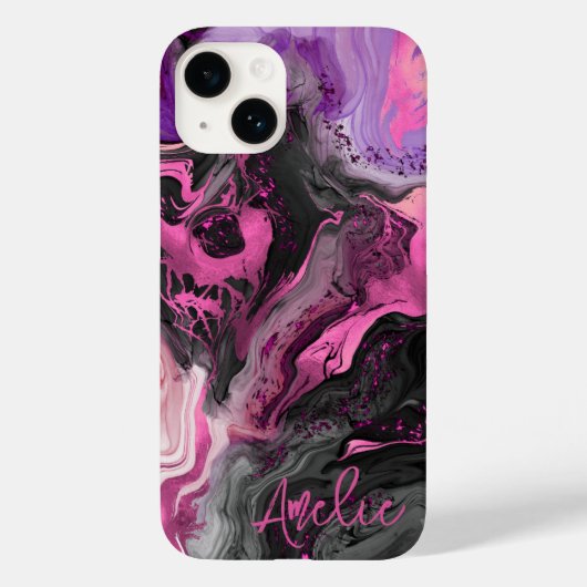 Elegant abstract roze paarse zwarte fluid art Case-Mate iPhone case (Achterkant)