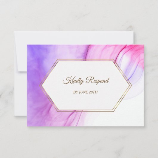 Elegant Abstract Roze Violet Gold Lijst Menu RSVP (Voorkant)