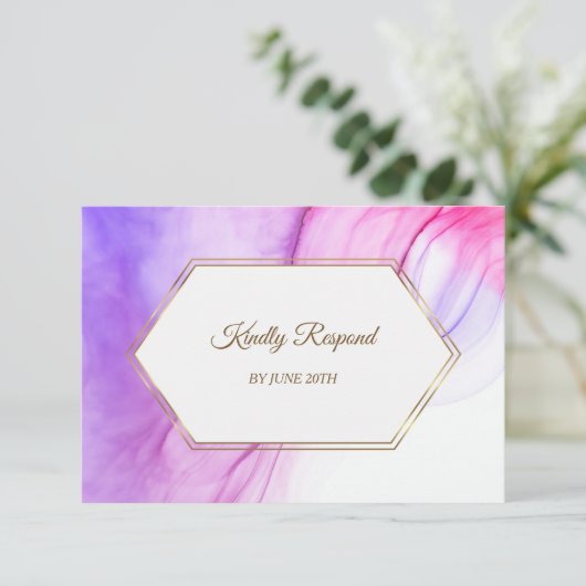 Elegant Abstract Roze Violet Gold Lijst Menu RSVP (Staand voorkant)