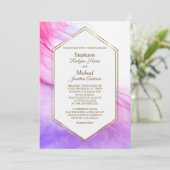 Elegant Abstract Roze Violet Gold Lijst Weddenscha Kaart (Staand voorkant)