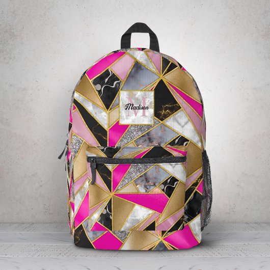 Elegant abstract roze zwart geometrisch bedrukte rugzak