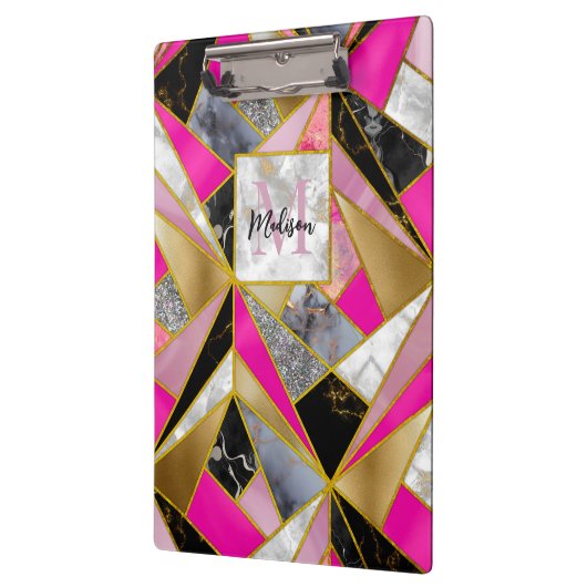 Elegant abstract roze zwart geometrisch klembord (Links)