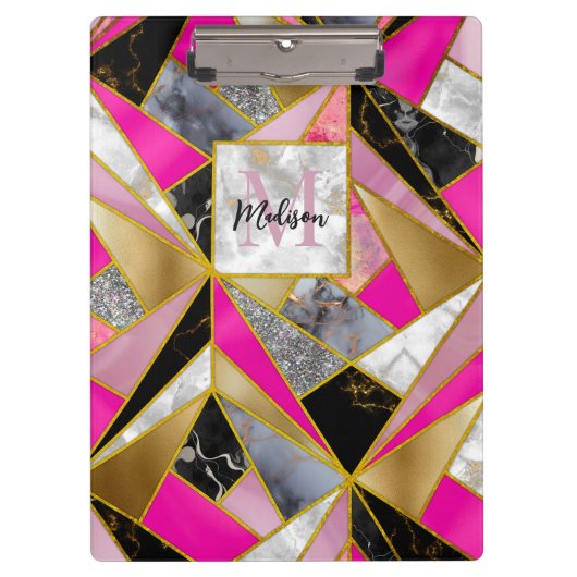 Elegant abstract roze zwart geometrisch klembord (Voorkant)