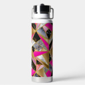Elegant abstract roze zwart geometrisch waterfles (Achterkant)