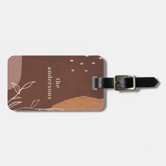 Elegant Abstract Rust Brown Oranje Leafy Foliage Bagagelabel (Voorkant horizontaal)