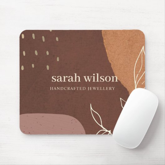 Elegant Abstract Rust Brown Oranje Leafy Foliage Muismat (Met muis)