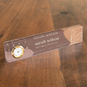 Elegant Abstract Rust Brown Oranje Leafy Foliage Naambordje