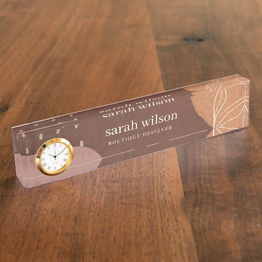 Elegant Abstract Rust Brown Oranje Leafy Foliage Naambordje (Zijkant)