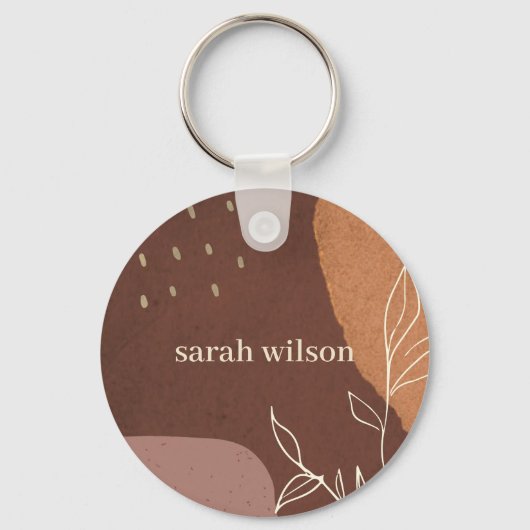 Elegant Abstract Rust Brown Oranje Leafy Foliage Sleutelhanger (Voorkant)