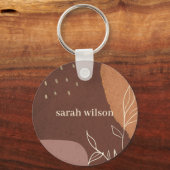 Elegant Abstract Rust Brown Oranje Leafy Foliage Sleutelhanger (Voorkant)