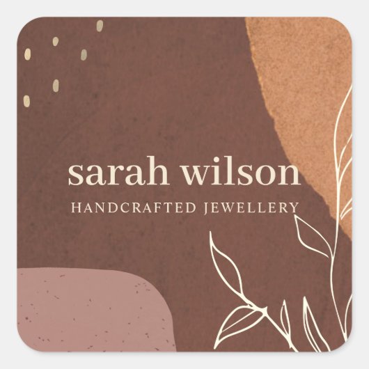 Elegant Abstract Rust Brown Oranje Leafy Foliage Vierkante Sticker (Voorkant)