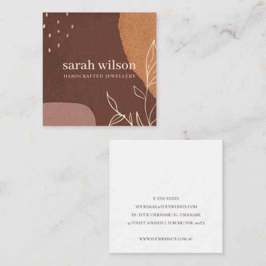 Elegant Abstract Rust Brown Oranje Leafy Foliage Vierkante Visitekaartje (Voorkant / Achterkant)