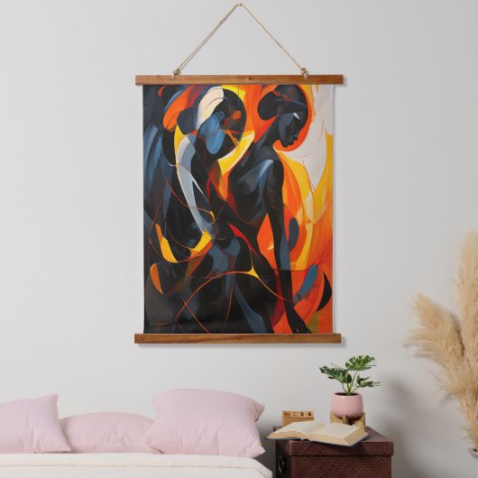 Elegant Abstract silhouet in Fiery Tones Art Hangend Wandkleed (Slaapkamer)