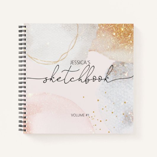 Elegant abstract sketchbook blush roze jouw naam notitieboek (Voorkant)