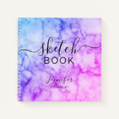 Elegant Abstract Sketchbook Name Script Marble Notitieboek (Voorkant)