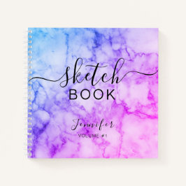Elegant Abstract Sketchbook Name Script Marble Notitieboek