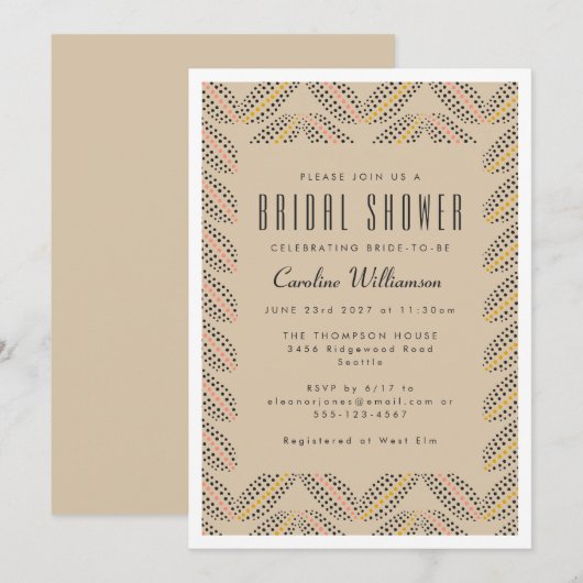 Elegant Abstract Stip Beige Black Vrijgezellenfees Kaart (Voorkant / Achterkant)