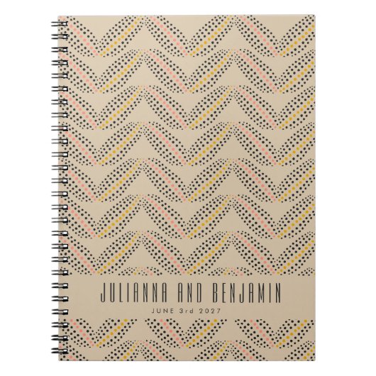 Elegant Abstract Stippen Pattern beige Custom Wedd Notitieboek (Voorkant)