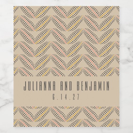 Elegant Abstract Stippen Pattern beige Custom Wedd Wijn Etiket (Enkel label)