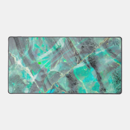 Elegant Abstract Turquoise Marmer Opal Monogrammed Bureaumat