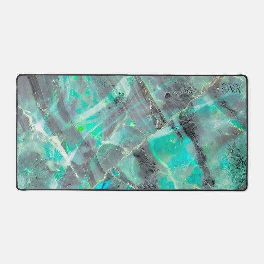 Elegant Abstract Turquoise Marmer Opal Monogrammed Bureaumat (Voorkant)