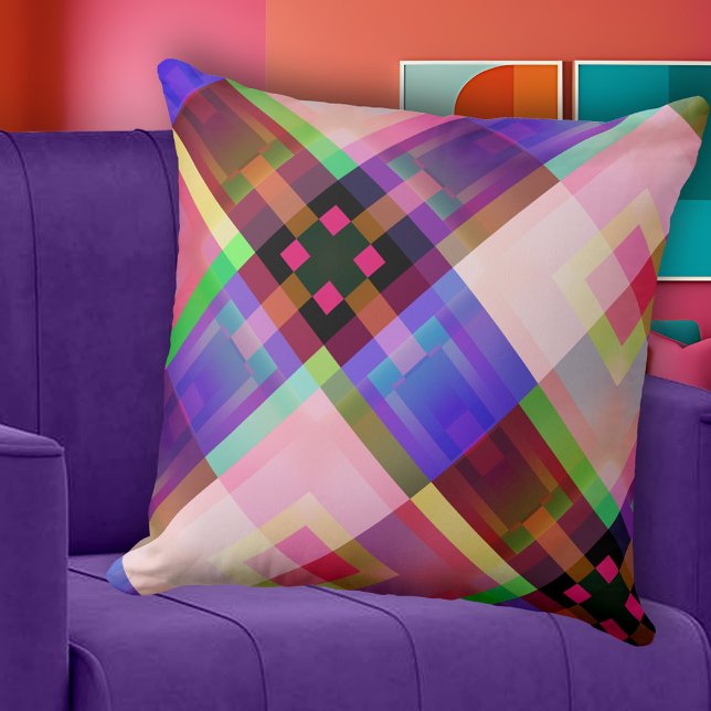 Elegant Abstract veerpatroonkussen Kussen (Pillow with an abstract geometric colorful pattern reminding of spring.)
