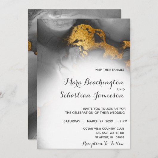 *~* Elegant Abstract Zwart Grijs Goud Glitter Kaart (Voorkant / Achterkant)