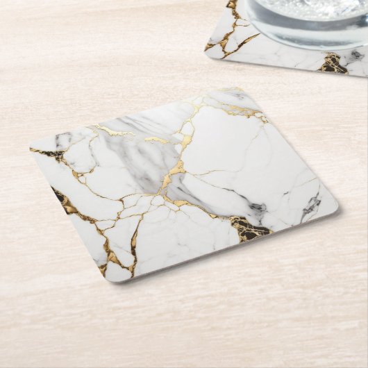 Elegant abstract zwart-wit goudmarmer kartonnen onderzetters (Schuin)