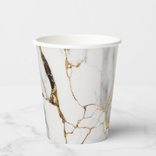 Elegant abstract zwart-wit goudmarmer papieren bekers (Voorkant)