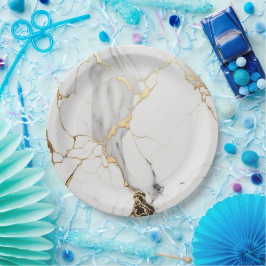 Elegant abstract zwart-wit goudmarmer papieren bordje (Feest)