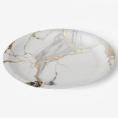 Elegant abstract zwart-wit goudmarmer papieren bordje (Gekanteld)