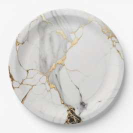 Elegant abstract zwart-wit goudmarmer papieren bordje