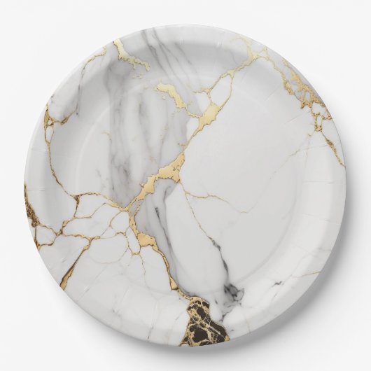 Elegant abstract zwart-wit goudmarmer papieren bordje (Voorkant)