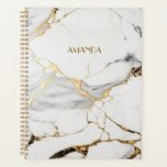 Elegant abstract zwart-wit goudmarmer planner<br><div class="desc">Elegant zwart-wit en gouden marmer Planner.</div>