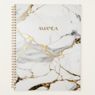 Elegant abstract zwart-wit goudmarmer planner