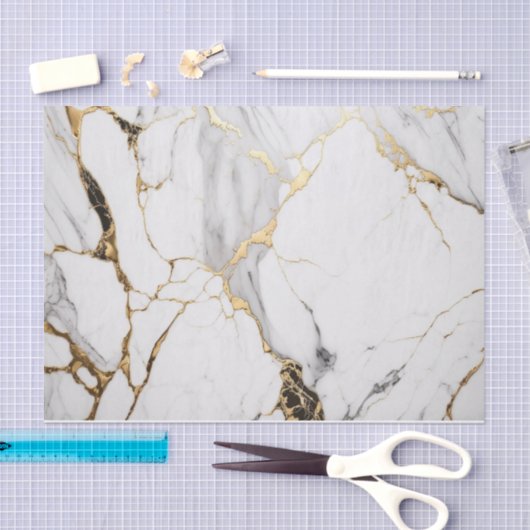 Elegant abstract zwart-wit goudmarmer tissuepapier (Craft)