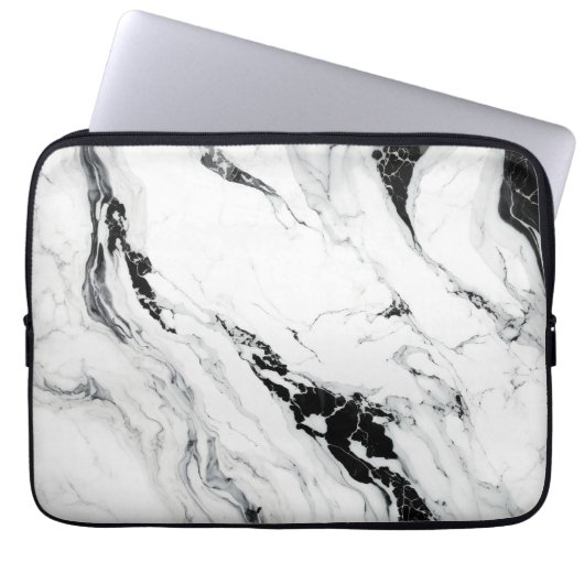 Elegant abstract zwart-wit marmer laptop sleeve (Voorkant)