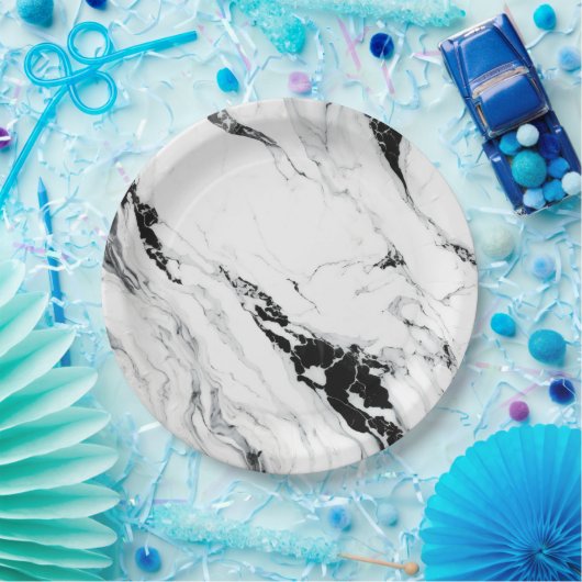 Elegant abstract zwart-wit marmer papieren bordje (Feest)