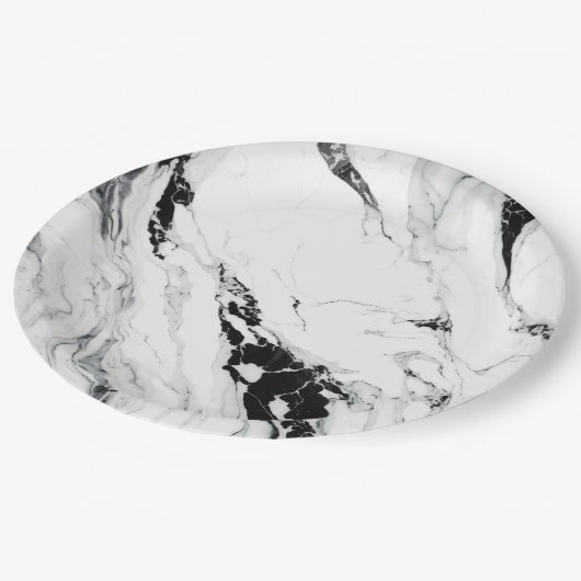 Elegant abstract zwart-wit marmer papieren bordje (Gekanteld)