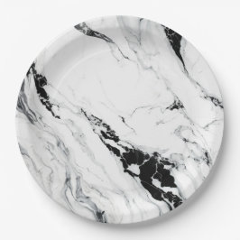 Elegant abstract zwart-wit marmer papieren bordje
