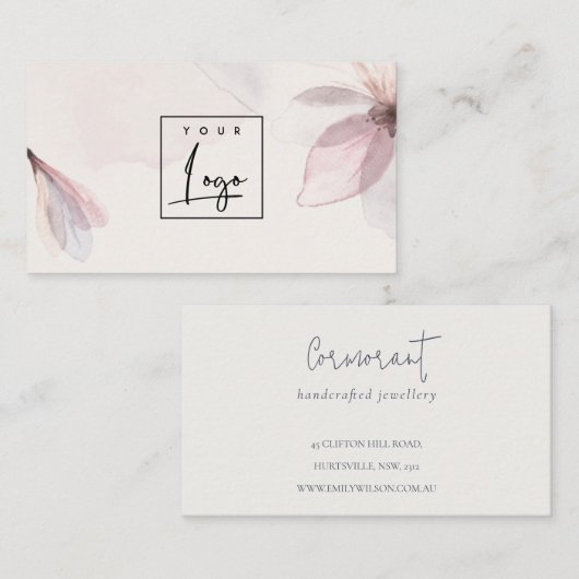 Elegant Abstracte Blush Waterverf Floral Logo Visitekaartje (Voorkant / Achterkant)